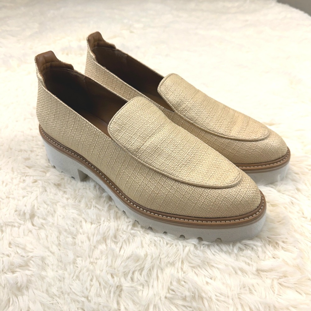 M.Gemi Platform Loafers Women 42 Beige Woven Raffia Lug Sole Made in Italy
